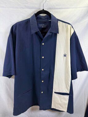 C.Z. Basics American Tradition Two‑Tone Navy Off‑White Crown Logo Shirt L Retro